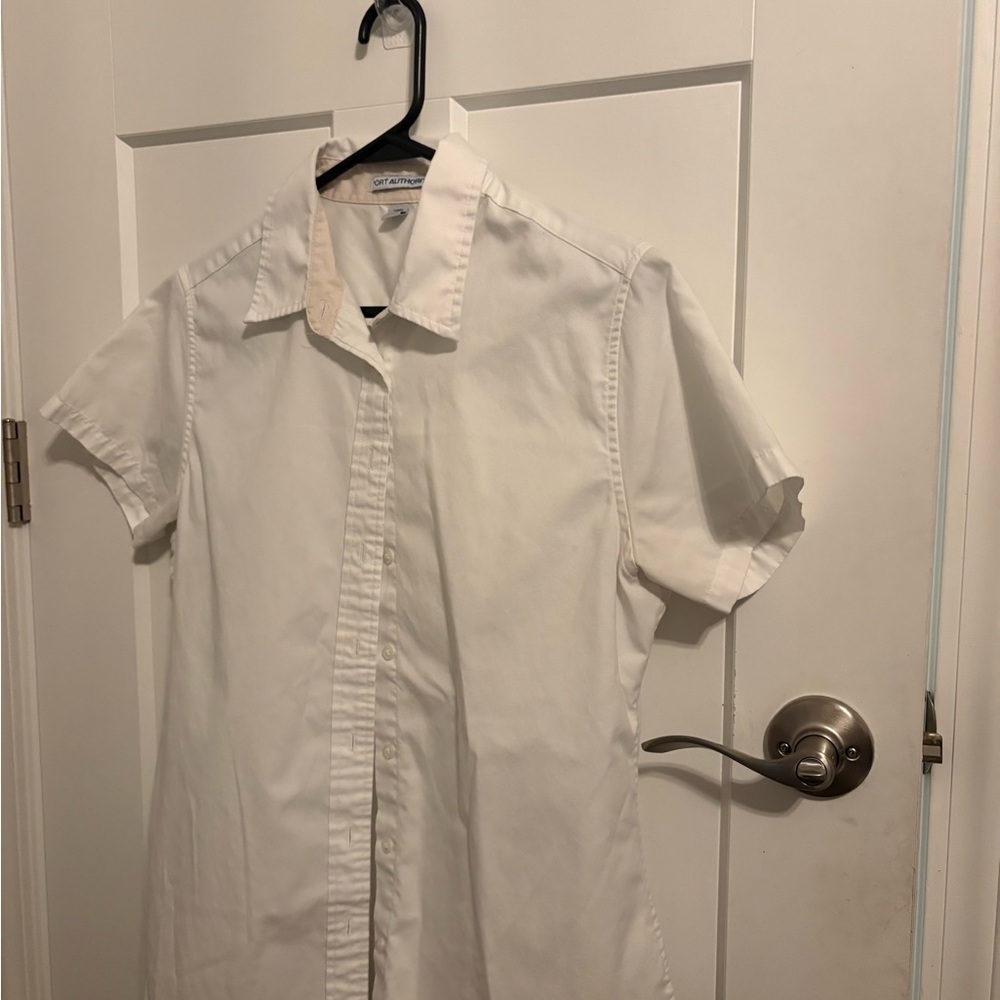 Port Authority White Casual Button Down Shirt